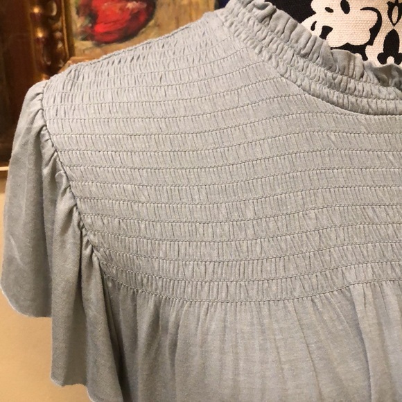 Xhilaration flutter sleeve high ruffle neck upper bodice tucking and crochet hem - Picture 2 of 11